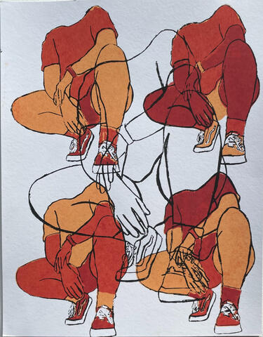 "Self Portrait with Cropped Head", Reduction screenprint, 11" x 14", 2021.