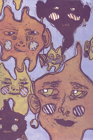 "Identity Crisis", Reduction relief print, 12" x 18", 2021